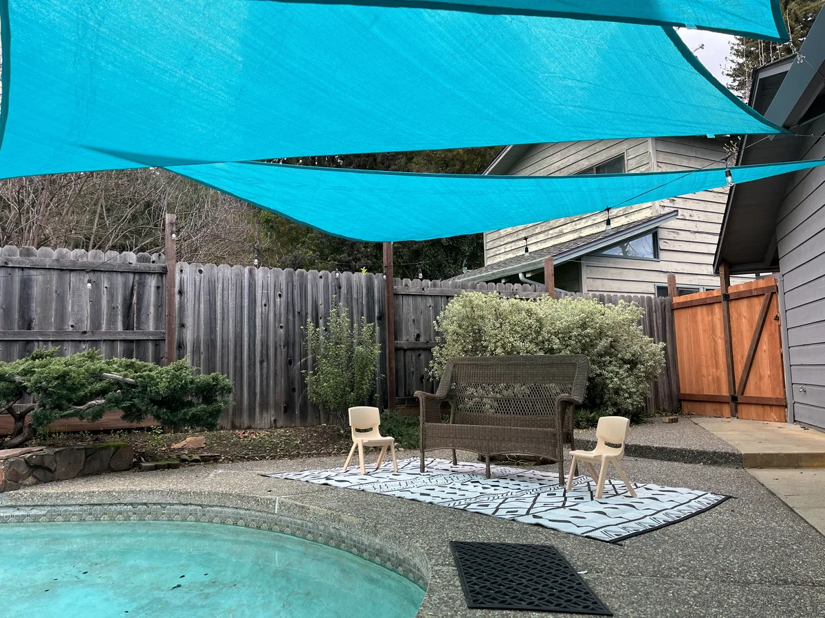 The bench and chairs in the poolside viewing area at Little Fish Swim School Felton